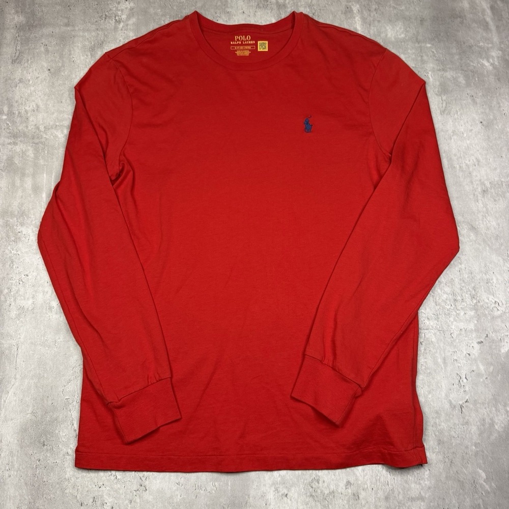 Polo Ralph Lauren Long-Sleeve Crewneck Cotton Jersey T-Shirt Red Pony Logo Small